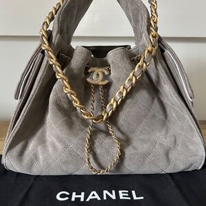 Authentic Chanel 25 SMALL Gray Suede Caviar BRAND NEW